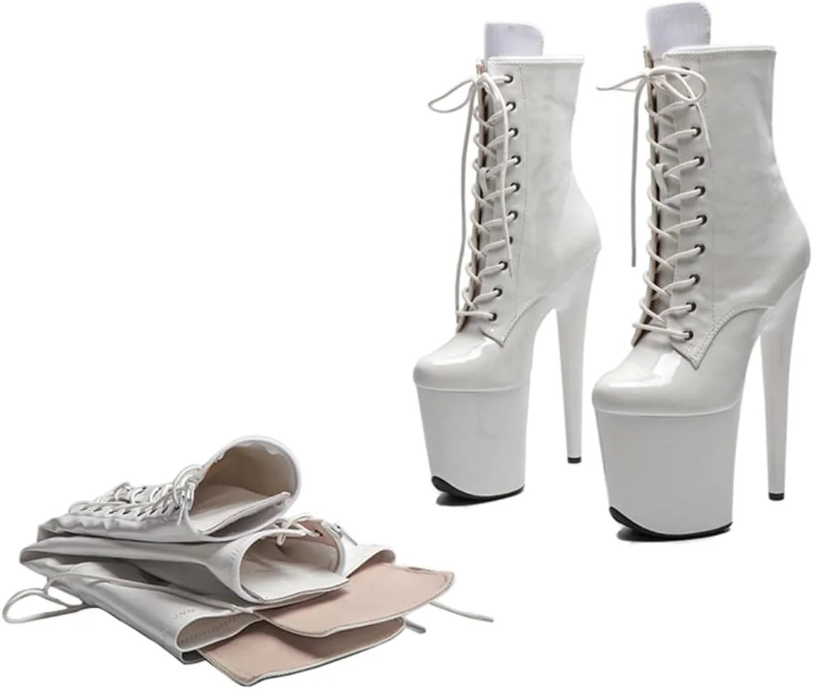 WUXIN H&P Women's Over The Knee Pole Dance Thigh High Heel Boots Platform Three-Stage Removable Zip Lace Up Fashion Sexy Party Round Toe Stiletto 8 inch Exotic Heels