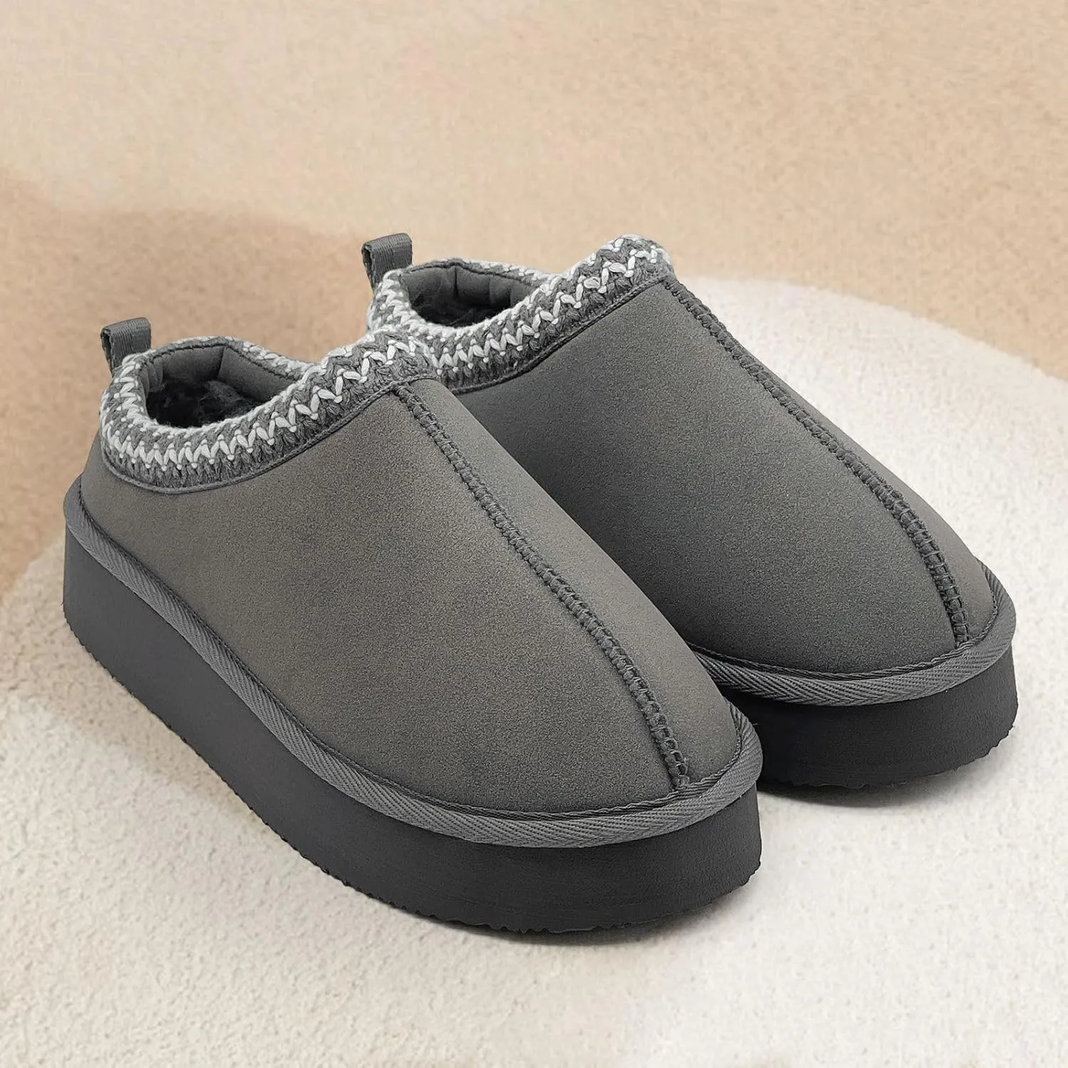 Xinran & Shengli Women's Platform Mules - Winter Memory Foam Slippers for Indoor & Outdoor, Cozy Suede Fur Fleece Lined