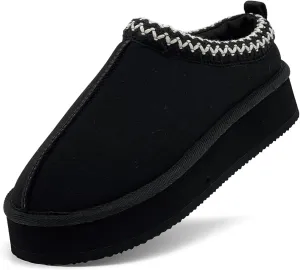 Xinran & Shengli Women's Platform Mules - Winter Memory Foam Slippers for Indoor & Outdoor, Cozy Suede Fur Fleece Lined