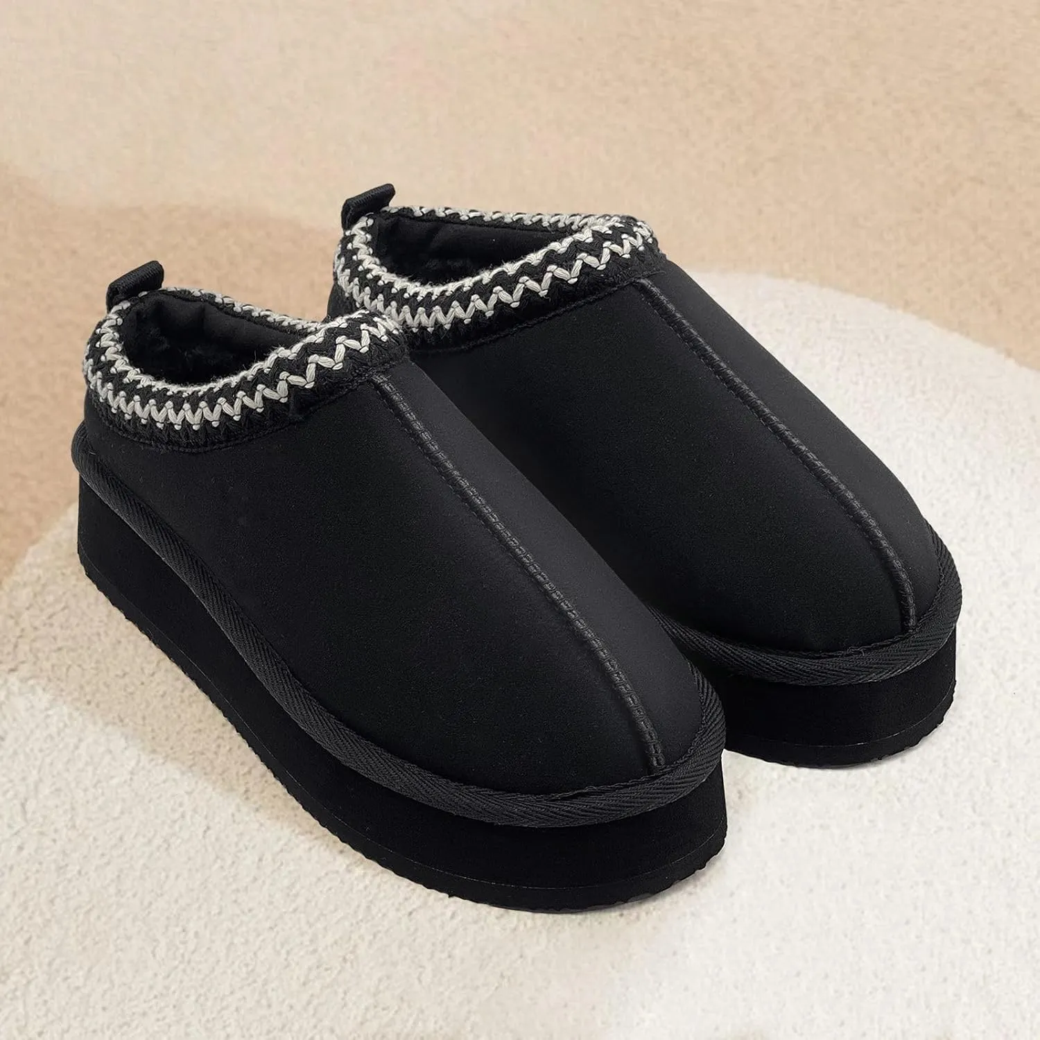 Xinran & Shengli Women's Platform Mules - Winter Memory Foam Slippers for Indoor & Outdoor, Cozy Suede Fur Fleece Lined