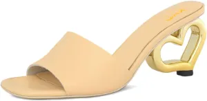 XYD Women Heart Heel Mules Square Open Toe Slip On Summer Fashion Slides Sandals Holiday Evening Dress Shoes