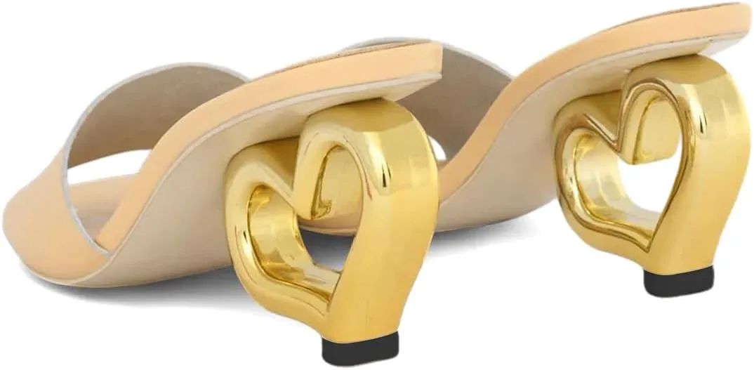 XYD Women Heart Heel Mules Square Open Toe Slip On Summer Fashion Slides Sandals Holiday Evening Dress Shoes