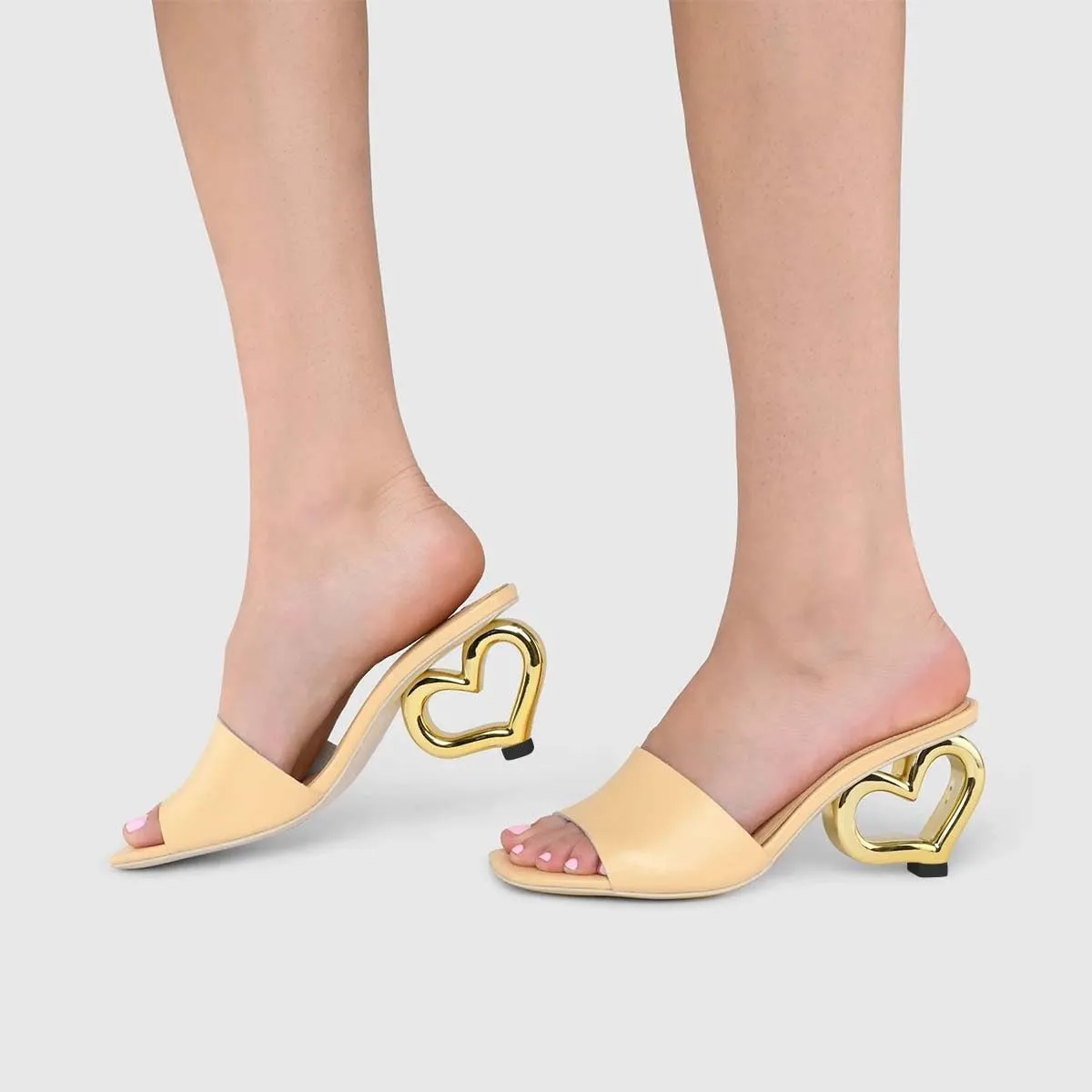 XYD Women Heart Heel Mules Square Open Toe Slip On Summer Fashion Slides Sandals Holiday Evening Dress Shoes
