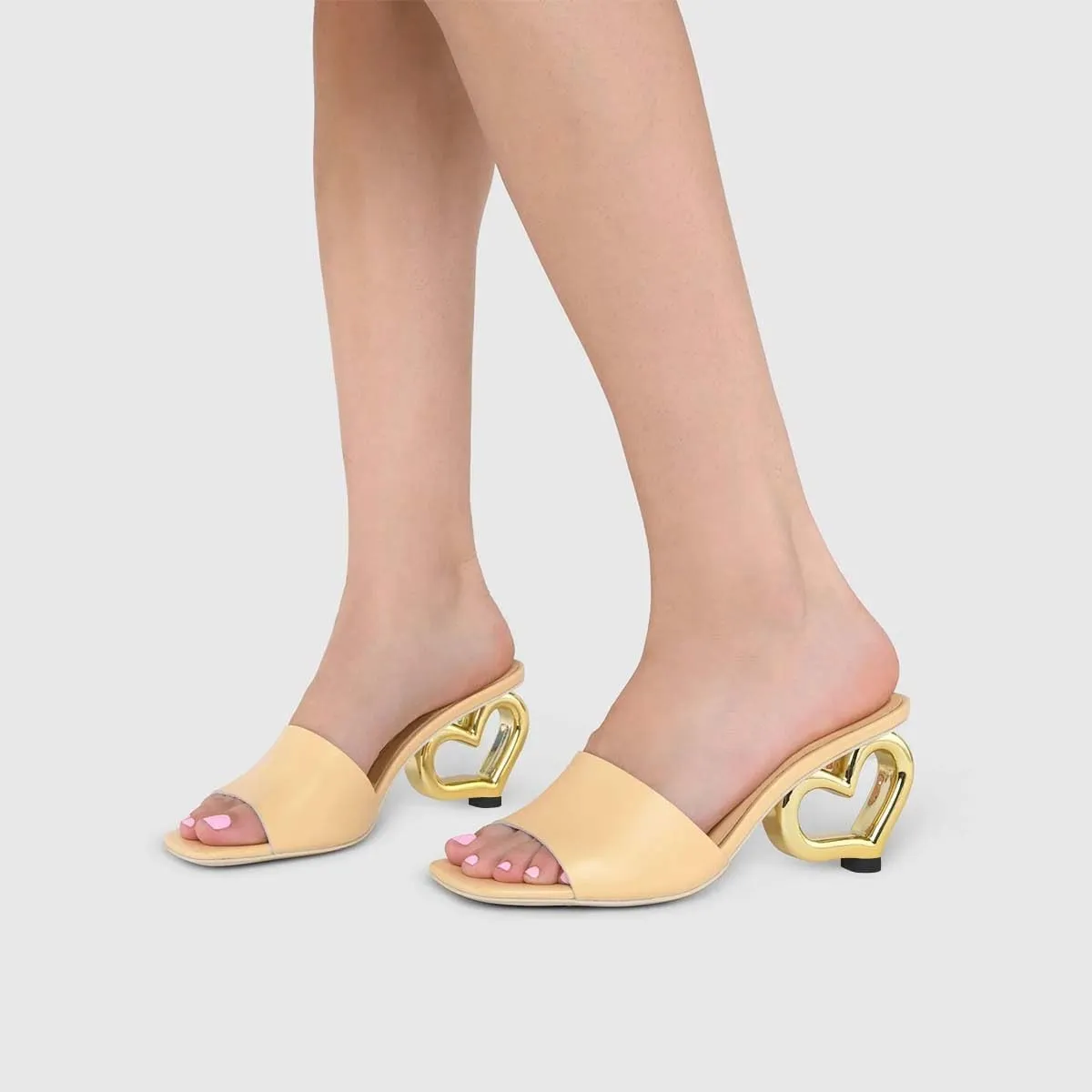 XYD Women Heart Heel Mules Square Open Toe Slip On Summer Fashion Slides Sandals Holiday Evening Dress Shoes