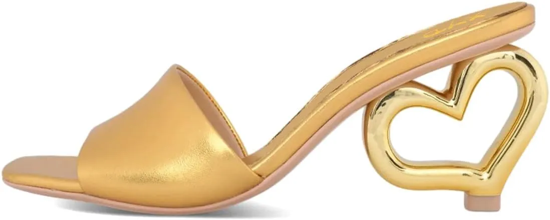 XYD Women Heart Heel Mules Square Open Toe Slip On Summer Fashion Slides Sandals Holiday Evening Dress Shoes