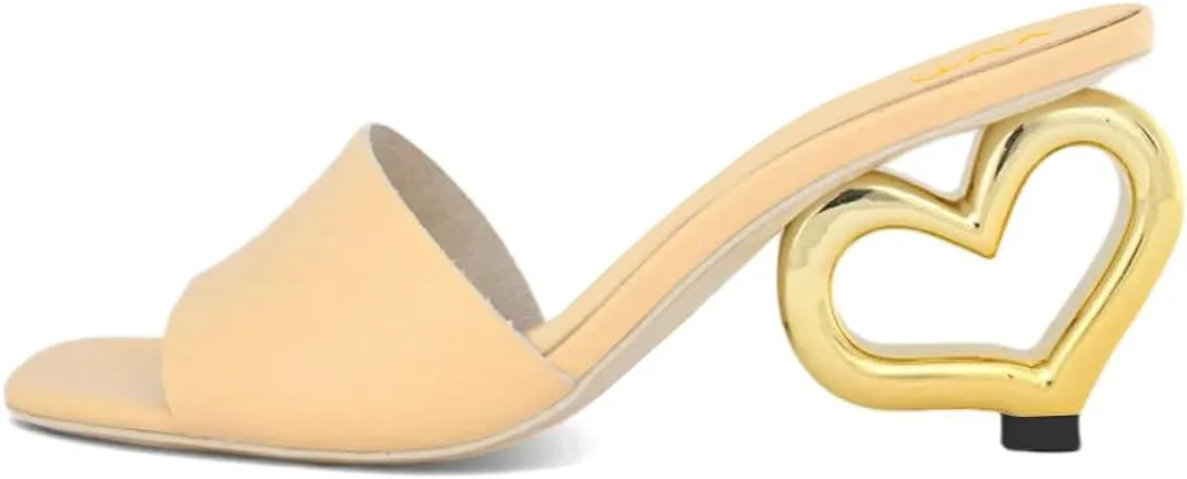 XYD Women Heart Heel Mules Square Open Toe Slip On Summer Fashion Slides Sandals Holiday Evening Dress Shoes
