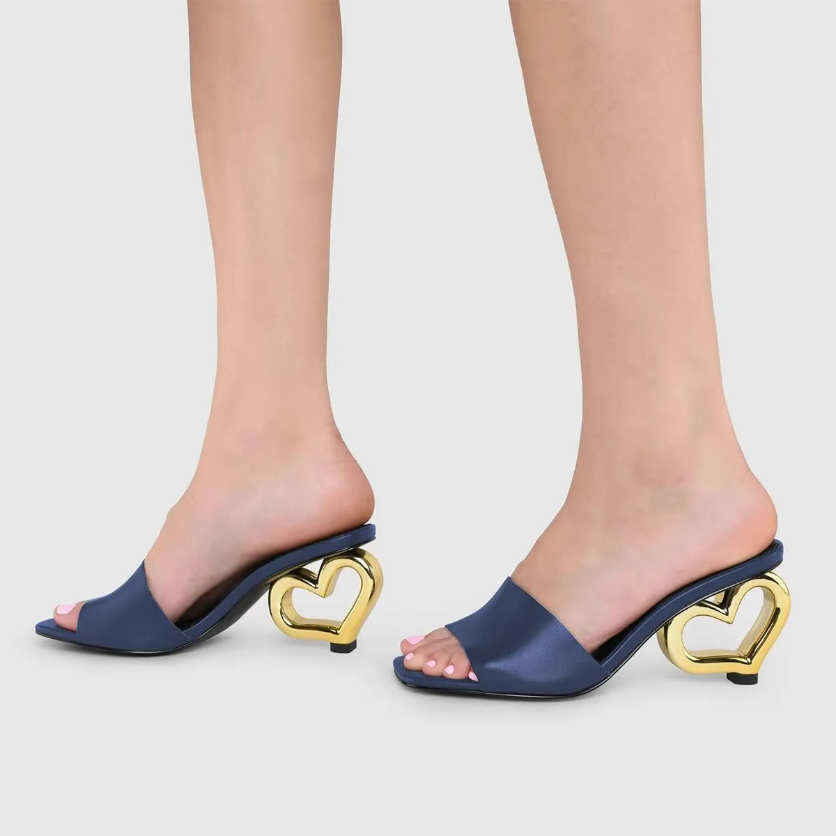 XYD Women Heart Heel Mules Square Open Toe Slip On Summer Fashion Slides Sandals Holiday Evening Dress Shoes