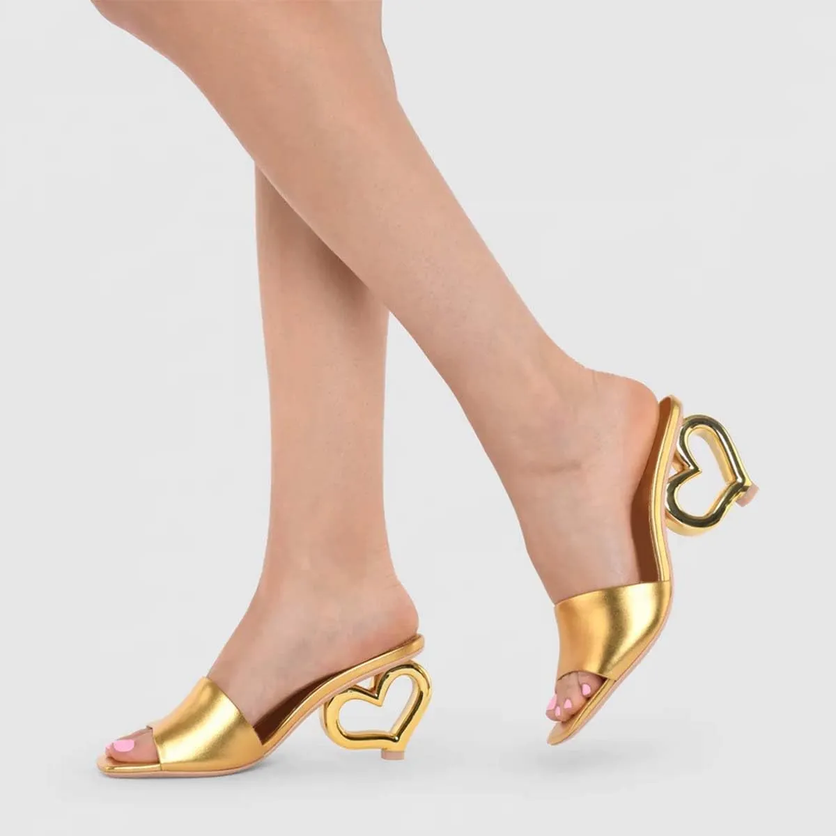 XYD Women Heart Heel Mules Square Open Toe Slip On Summer Fashion Slides Sandals Holiday Evening Dress Shoes