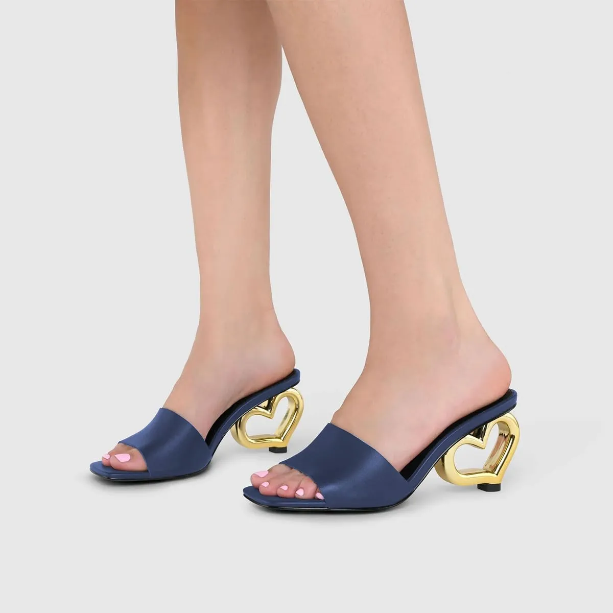 XYD Women Heart Heel Mules Square Open Toe Slip On Summer Fashion Slides Sandals Holiday Evening Dress Shoes