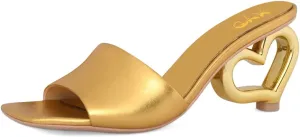 XYD Women Heart Heel Mules Square Open Toe Slip On Summer Fashion Slides Sandals Holiday Evening Dress Shoes