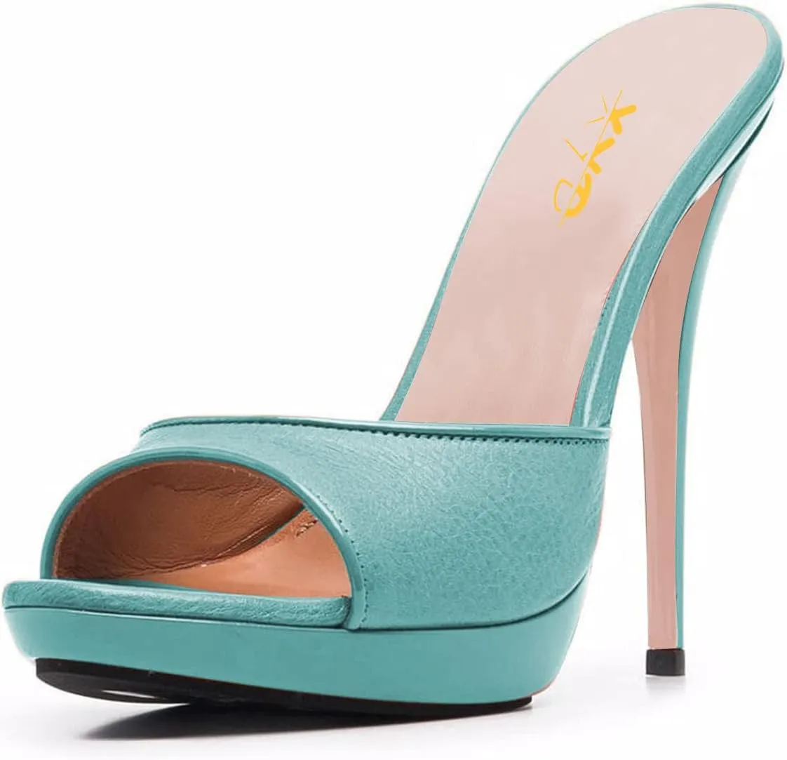 XYD Women Platform Slippers Slip On Stilettos Slides Sexy High Heel Mules Open Almond Toe Fashion Sandals Shoes