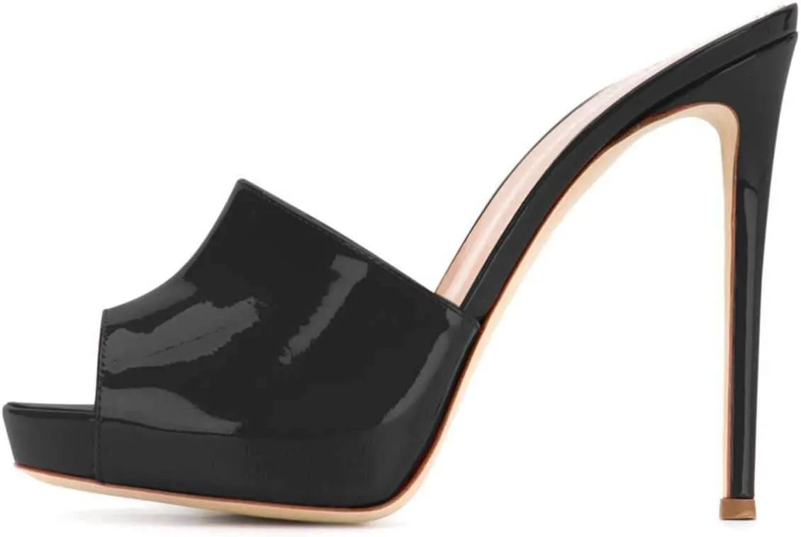 XYD Women Platform Slippers Slip On Stilettos Slides Sexy High Heel Mules Open Almond Toe Fashion Sandals Shoes