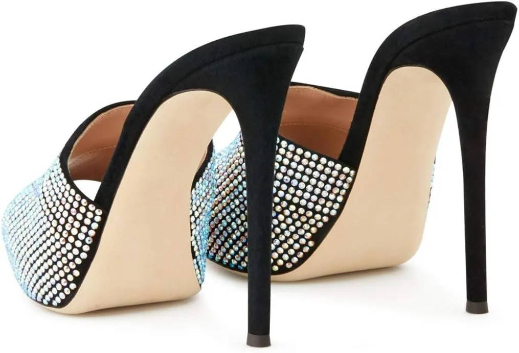 XYD Women Platform Slippers Slip On Stilettos Slides Sexy High Heel Mules Open Almond Toe Fashion Sandals Shoes