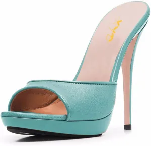 XYD Women Platform Slippers Slip On Stilettos Slides Sexy High Heel Mules Open Almond Toe Fashion Sandals Shoes