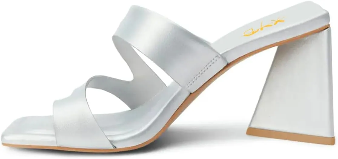 XYD Women Thong Strappy Slides Sandals Triangular Block High Heels Square Open Toe Mules Dressy Chic Shoes