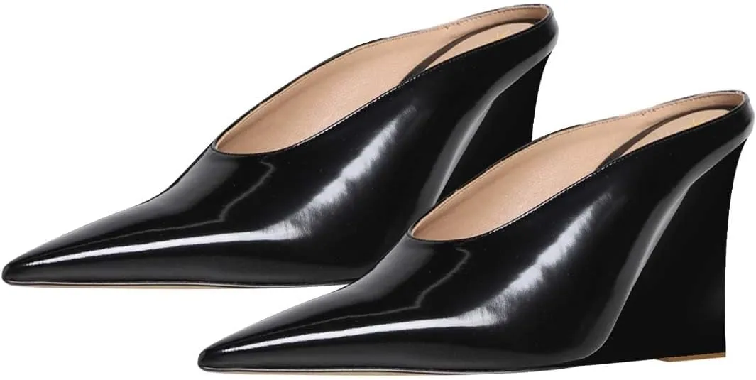 XYD Women's Sharp Pointed Toe Mules Slides Slip On Wedges High Heel Sandals Backless Chic Party Club Dress Shoes