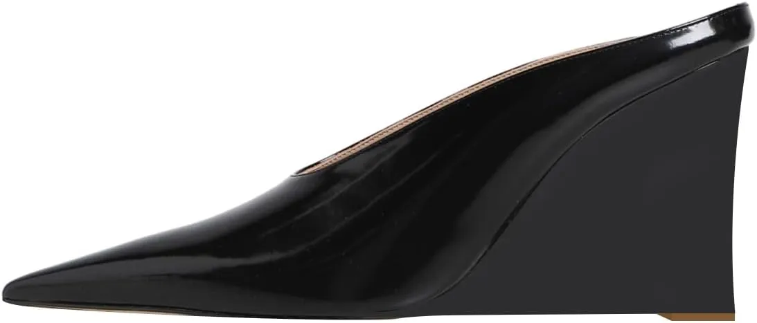XYD Women's Sharp Pointed Toe Mules Slides Slip On Wedges High Heel Sandals Backless Chic Party Club Dress Shoes