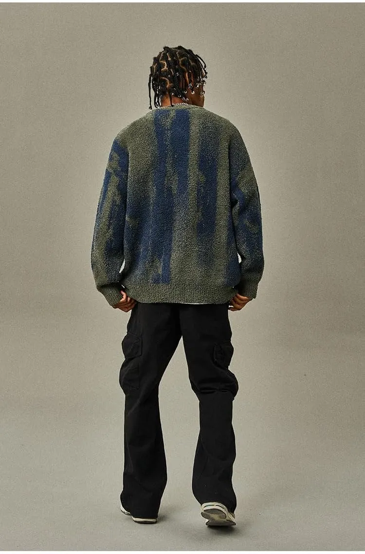 Y2K Men's Striped Knitted Sweater Loose Retro Oversized Casual Long Sleeved Pullover