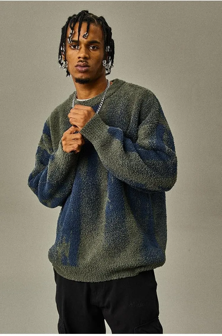 Y2K Men's Striped Knitted Sweater Loose Retro Oversized Casual Long Sleeved Pullover