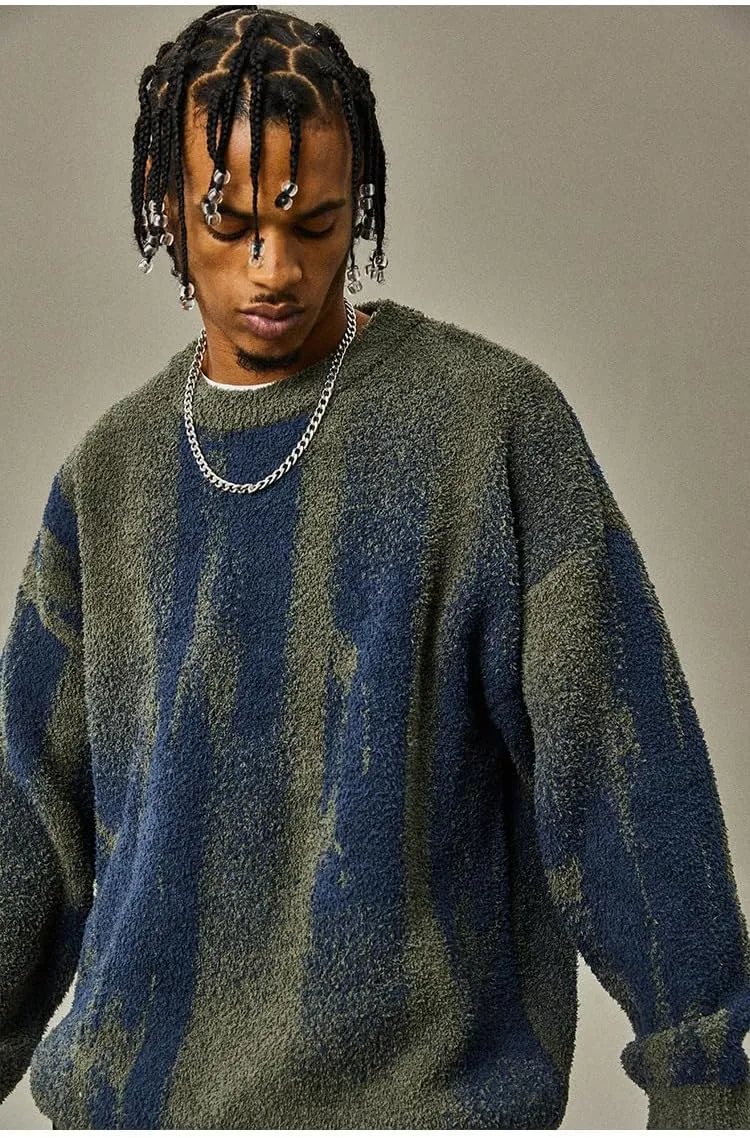 Y2K Men's Striped Knitted Sweater Loose Retro Oversized Casual Long Sleeved Pullover