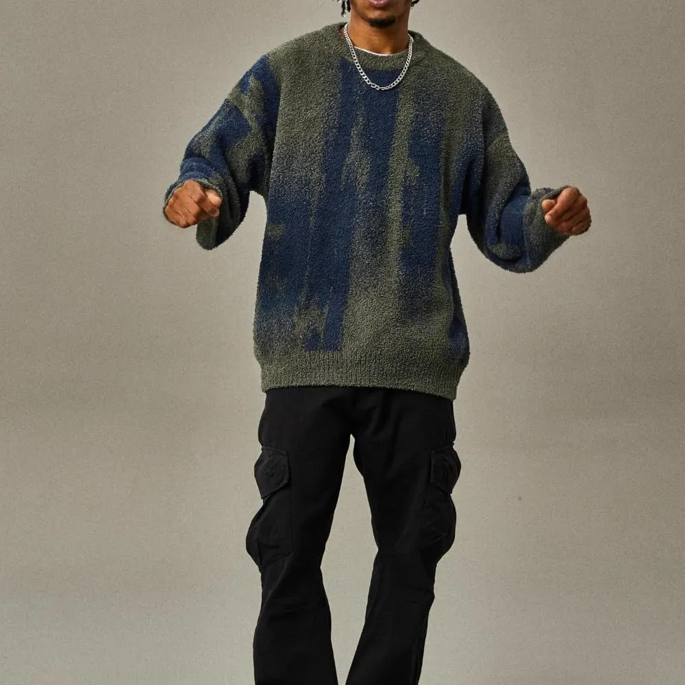 Y2K Men's Striped Knitted Sweater Loose Retro Oversized Casual Long Sleeved Pullover