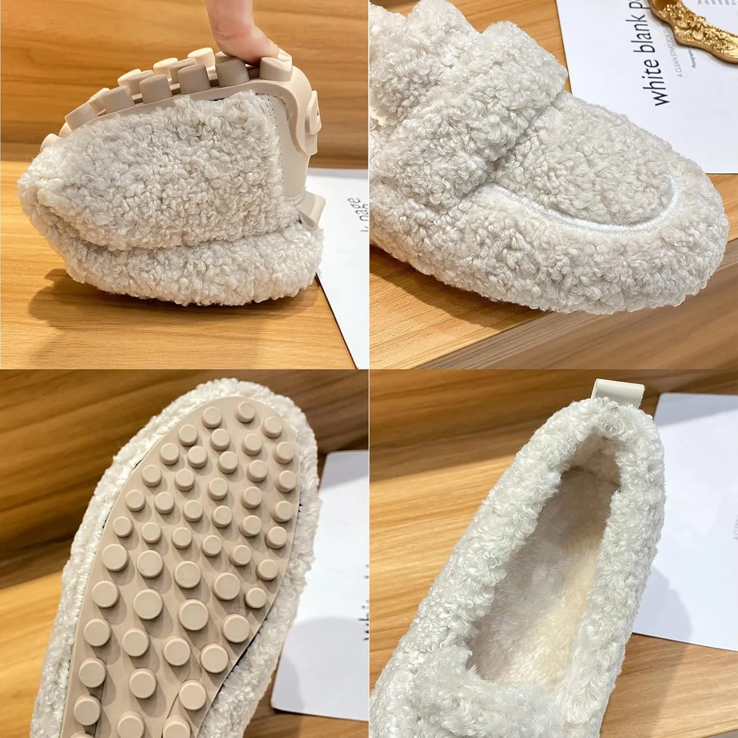 YTINGNICE Women's Plush Slippers Loafer,Warm Faux Fur Round Toe Indoor Outdoor Slip On Loafers Shoes Walking Casual Shoes