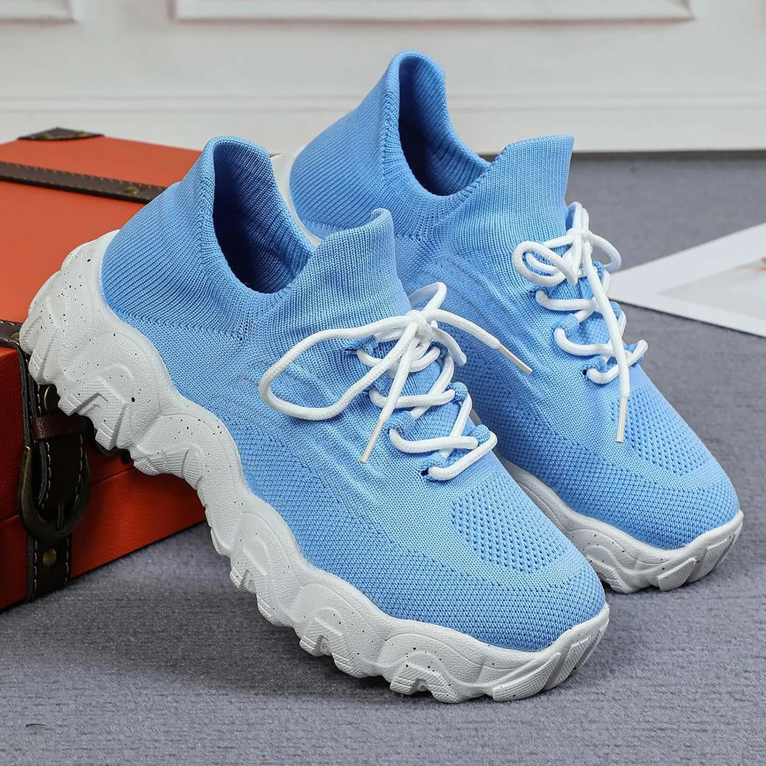 ZSpzx 2025 Summer Lace Up Low Top Slip On Sneakers, Women's Comfortable Breathable Knitted Sneakers, Casual Walking Shoes for Women,Lightweight Mesh Running Shoes,Women's Mesh Orthopedic Sneakers