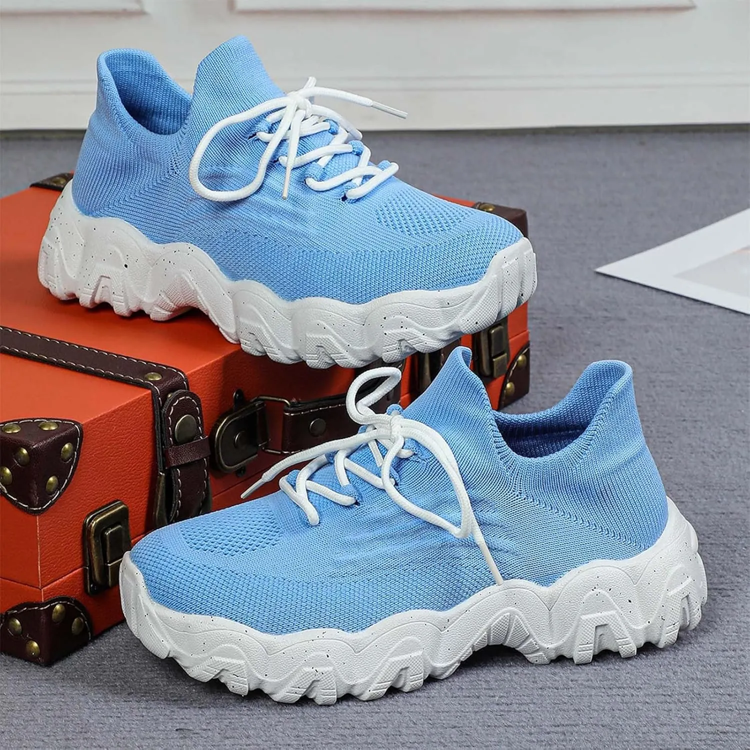 ZSpzx 2025 Summer Lace Up Low Top Slip On Sneakers, Women's Comfortable Breathable Knitted Sneakers, Casual Walking Shoes for Women,Lightweight Mesh Running Shoes,Women's Mesh Orthopedic Sneakers