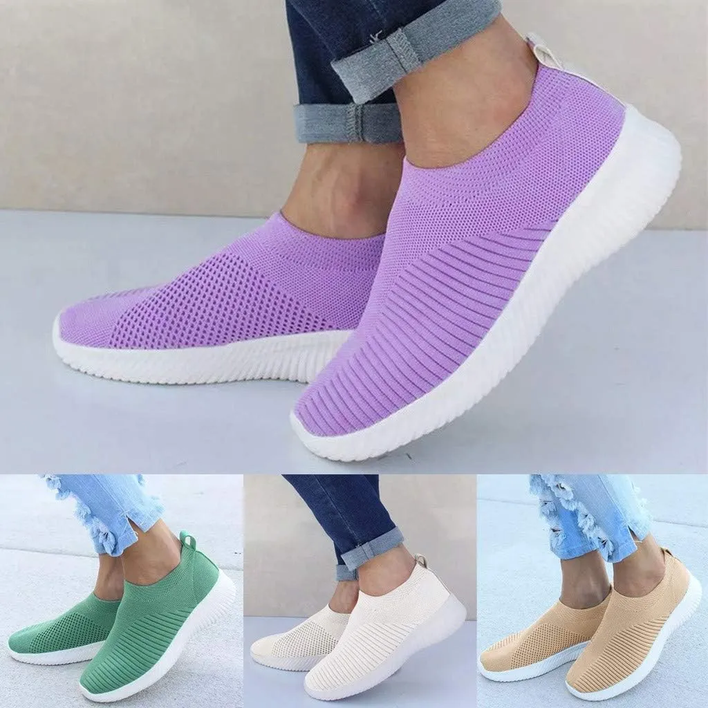 ZSpzx Quick Dry Casual Boat Shoes for Women Ladies Flat Fashion Casual Loafers Slip On Low Top Mesh Breathable Elastic Athletic Non Slip Tennis Jogging Sneakers for Gym Travel Daily Wear