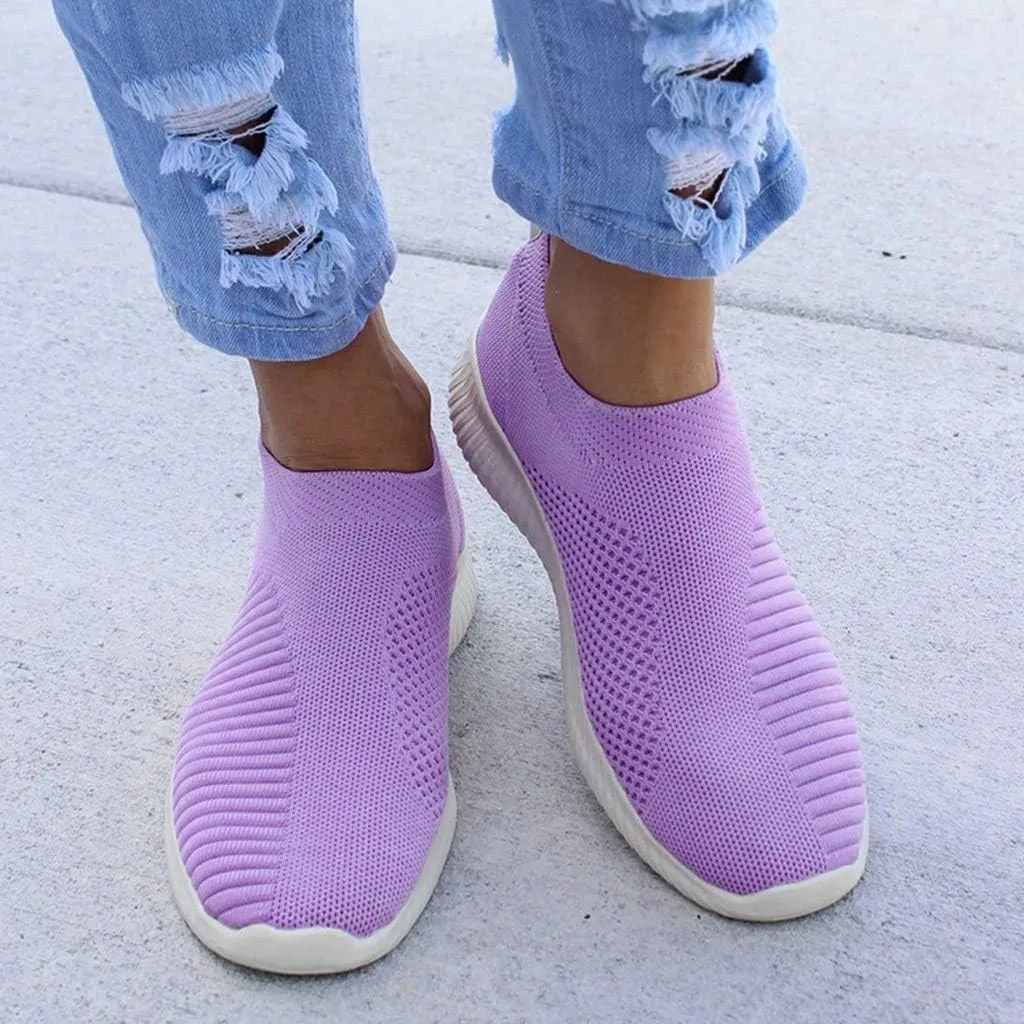 ZSpzx Quick Dry Casual Boat Shoes for Women Ladies Flat Fashion Casual Loafers Slip On Low Top Mesh Breathable Elastic Athletic Non Slip Tennis Jogging Sneakers for Gym Travel Daily Wear