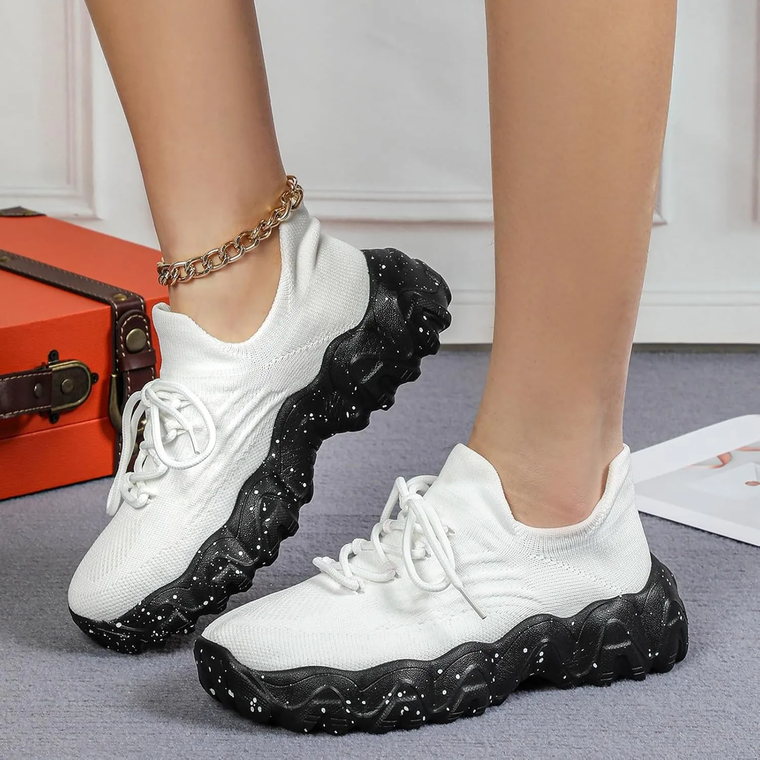 ZSpzx Women's Comfortable Breathable Knitted Sneakers, 2025 Summer Lace Up Low Top Slip On Sneakers, Casual Walking Shoes for Women,Lightweight Mesh Running Shoes,Women's Mesh Orthopedic Sneakers