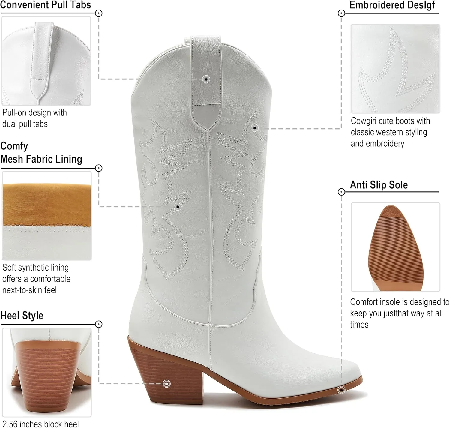 ZXHYZLZ Western Cowboy Boots for Women - Mid Calf Embroidered Cowgirl Boots, Slip On Pointed Toe Chunky Heel Fashion Retro Classic Boots