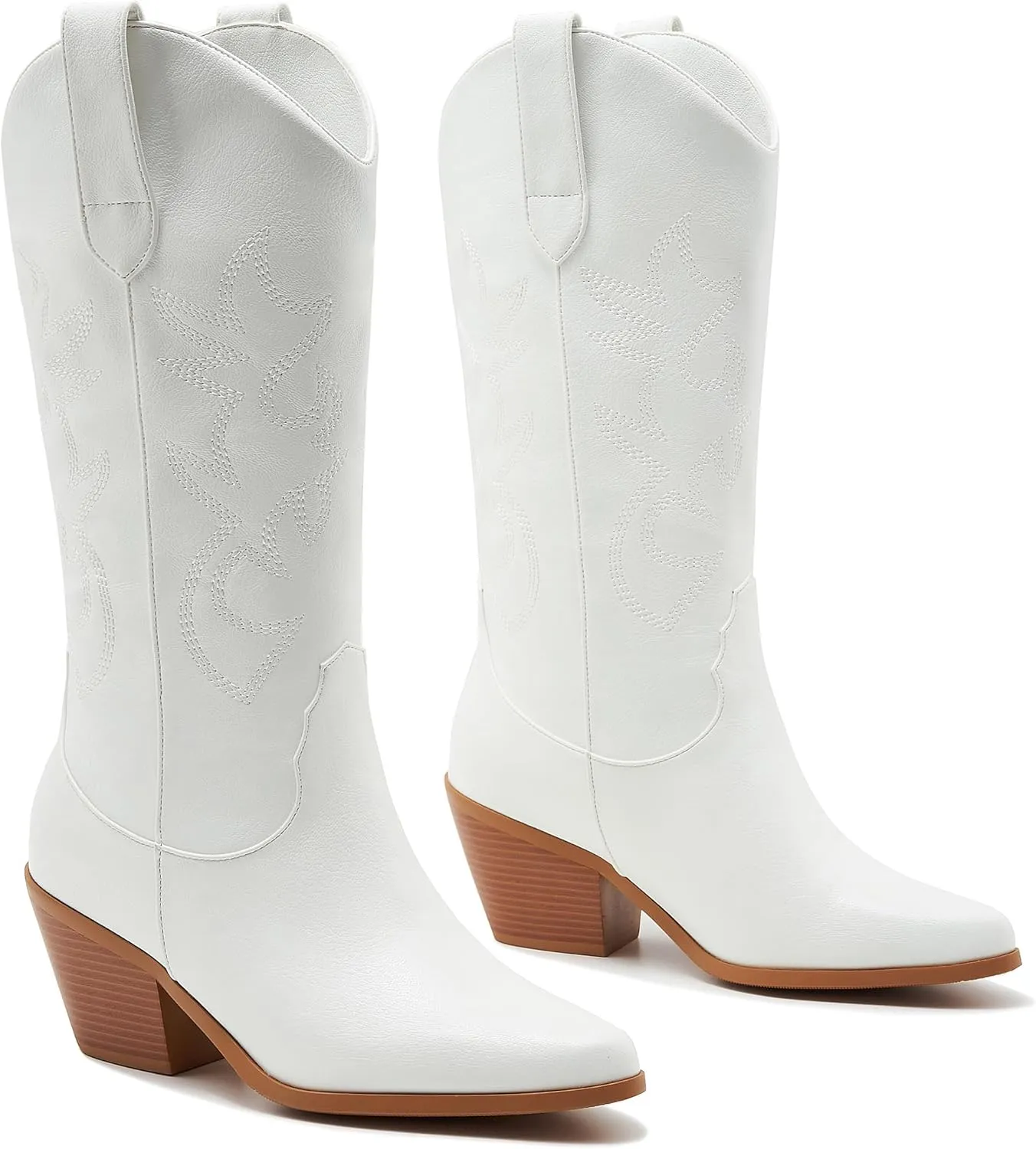 ZXHYZLZ Western Cowboy Boots for Women - Mid Calf Embroidered Cowgirl Boots, Slip On Pointed Toe Chunky Heel Fashion Retro Classic Boots